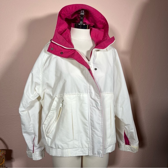 Vintage 80 90 Woolrich Oversized White Magenta Parka jacket with Hood Retro - Picture 5 of 16